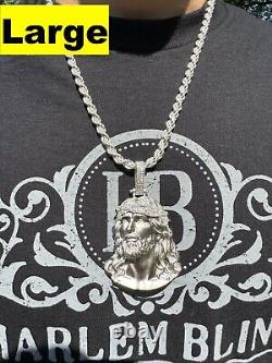 Solid 925 Silver MOISSANITE Jesus Piece Iced Pendant Necklace Handmade In Italy