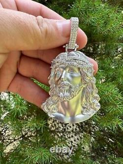 Solid 925 Silver MOISSANITE Jesus Piece Iced Pendant Necklace Handmade In Italy