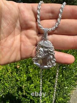 Solid 925 Silver MOISSANITE Jesus Piece Iced Pendant Necklace Handmade In Italy