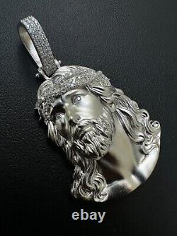 Solid 925 Silver MOISSANITE Jesus Piece Iced Pendant Necklace Handmade In Italy