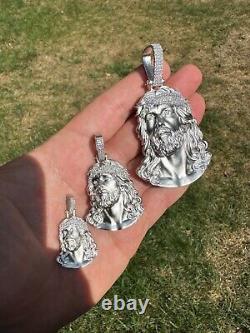 Solid 925 Silver MOISSANITE Jesus Piece Iced Pendant Necklace Handmade In Italy