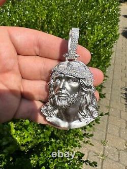 Solid 925 Silver MOISSANITE Jesus Piece Iced Pendant Necklace Handmade In Italy