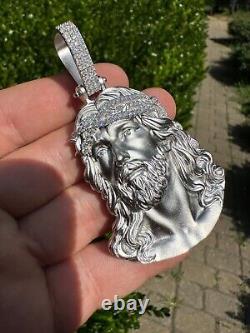 Solid 925 Silver MOISSANITE Jesus Piece Iced Pendant Necklace Handmade In Italy