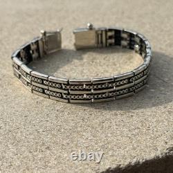 Solid 925 Sterling Men Chain Engraved Link Bracelet