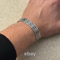 Solid 925 Sterling Men Chain Engraved Link Bracelet