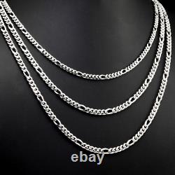 Solid 925 Sterling Silver 3.5mm 4mm Figaro Chain Italian Necklace 20 22 24