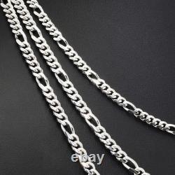 Solid 925 Sterling Silver 3.5mm 4mm Figaro Chain Italian Necklace 20 22 24