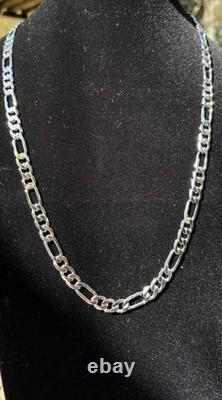Solid 925 Sterling Silver Figaro Chain Necklace 23 7mm 37.2g Rhodium Finish