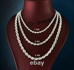 Solid 925 Sterling Silver Men's 4 6mm Twisted Rope Chain