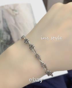 Solid 925 Sterling Silver Vintage Dark Thorn Curb Chain Men's Fashion Bracelet