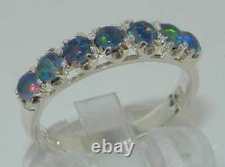 Solid English 925 Sterling Silver Colorful Opal Vintage StyleEternity Band Ring