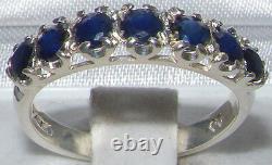 Solid English Sterling Silver Ladies Sapphire Vintage Style Eternity Band Ring