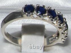 Solid English Sterling Silver Ladies Sapphire Vintage Style Eternity Band Ring