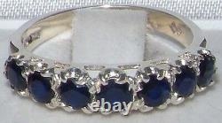 Solid English Sterling Silver Ladies Sapphire Vintage Style Eternity Band Ring