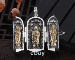 Solid S925 Sterling Silver Pendant Vintage Kwan-yin Guan Yin Ghau box Necklace