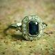 Sparkling 2ct Emerald Cut Blue Sapphire Halo Wedding Rings 14k White Gold Finish
