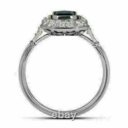 Sparkling 2Ct Emerald Cut Blue Sapphire Halo Wedding Rings 14K White Gold Finish