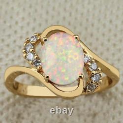 Sparkling 2Ct Oval Cut Fire Opal Solitaire Ring in 14K Yellow Gold Finish