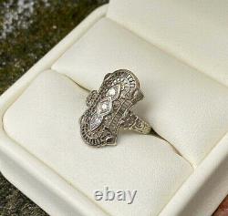 Spiderweb Filigree Vintage Art Deco Ring 14K White Gold Over 0.36 Ct Diamond