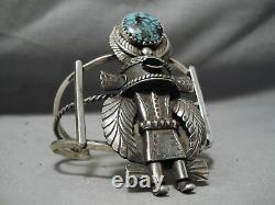 Statement Vintage Navajo Huge Kachina Turquoise Sterling Silver Bracelet Old