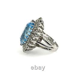 Sterling Silver 925 Vintage Blue Simulated Topaz Ring Size 7