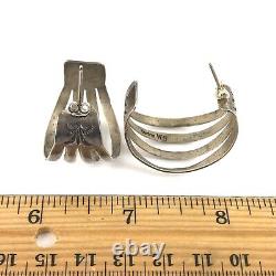 Sterling Silver 925 Vintage Signed WB Native Hoop Earrings