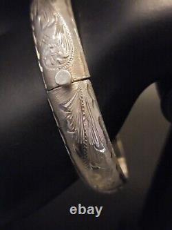 Sterling Silver Bangle Bracelet Hecho En Mexico Etched Design 8 Vintage 925