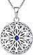 Sterling Silver Blue Sapphire Hollow Round Locket Necklace Vintage Style 18