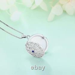Sterling Silver Blue Sapphire Hollow Round Locket Necklace Vintage Style 18
