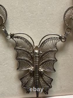 Sterling Silver Butterfly Wing Pendant Necklace Women Vintage