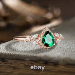 Sterling Silver Emerald & Cubic Zirconia Bridal Vintage Ring, Wedding Ring