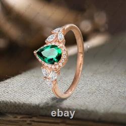 Sterling Silver Emerald & Cubic Zirconia Bridal Vintage Ring, Wedding Ring