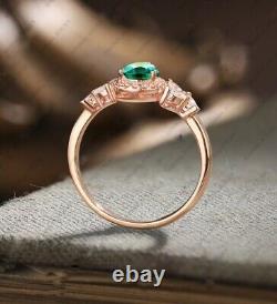 Sterling Silver Emerald & Cubic Zirconia Bridal Vintage Ring, Wedding Ring