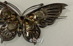 Sterling Silver Enamel Garnet Marcasite Butterfly Pendant Pin Brooch G41