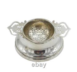 Sterling Silver Floral Handled Tea Strainer & Bowl Vintage 1966 Birmingham