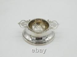 Sterling Silver Floral Handled Tea Strainer & Bowl Vintage 1966 Birmingham