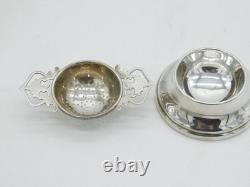 Sterling Silver Floral Handled Tea Strainer & Bowl Vintage 1966 Birmingham