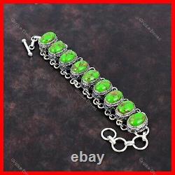 Sterling Silver Natural Copper Green Turquoise Vintage Chain Bracelet Jewelry