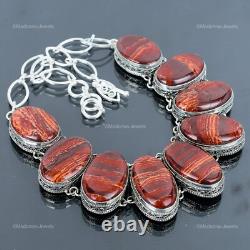 Sterling Silver Natural Red Snakeskin Jasper Vintage Chain Wife Necklace Jewelry