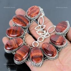 Sterling Silver Natural Red Snakeskin Jasper Vintage Chain Wife Necklace Jewelry
