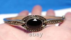 Sterling Silver Onyx Marcasite Bangle Bracelet Vintage Germany 14.3 Grams