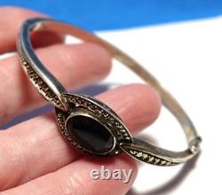 Sterling Silver Onyx Marcasite Bangle Bracelet Vintage Germany 14.3 Grams