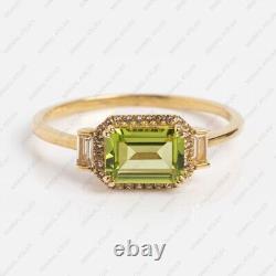 Sterling Silver Peridot Gemstone Cubic Zirconia Stackable Vintage Ring Jewelry