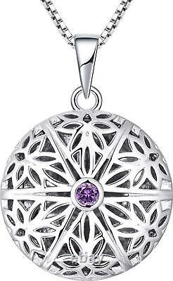 Sterling Silver Purple Amethyst Hollow Round Locket Necklace Vintage Style 18