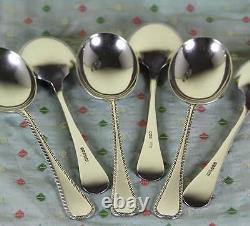 Sterling Silver Soup Spoons Set of 6, Feather Edge-Vintage