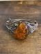 Sterling Silver Vintage Art Nouveau Style Amber Bracelet Filigree