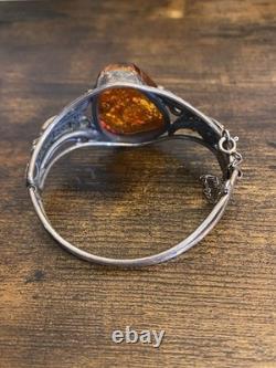 Sterling Silver Vintage Art Nouveau style Amber Bracelet Filigree