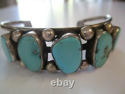 Sterling Silver Vintage Navajo Cuff Bracelet Tribal Art Sculpture Turquoise