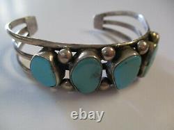 Sterling Silver Vintage Navajo Cuff Bracelet Tribal Art Sculpture Turquoise