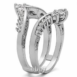 Sterling Silver Vintage Wedding Ring Guard With Brilliant Moissanite (0.98 ct.)